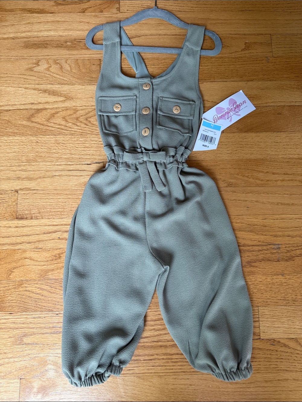 NWT - Bonnie Jean Green Utility-Style Jumpsuit with Button Front